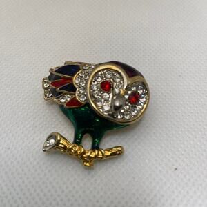 Unmarked Atwood & Sawyer 22ct Gold Plated Enamel Owl Brooch